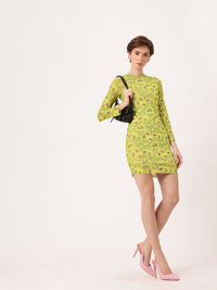 DressBerry Girly Glam Printed Soft Net Mini Sheath Dress
