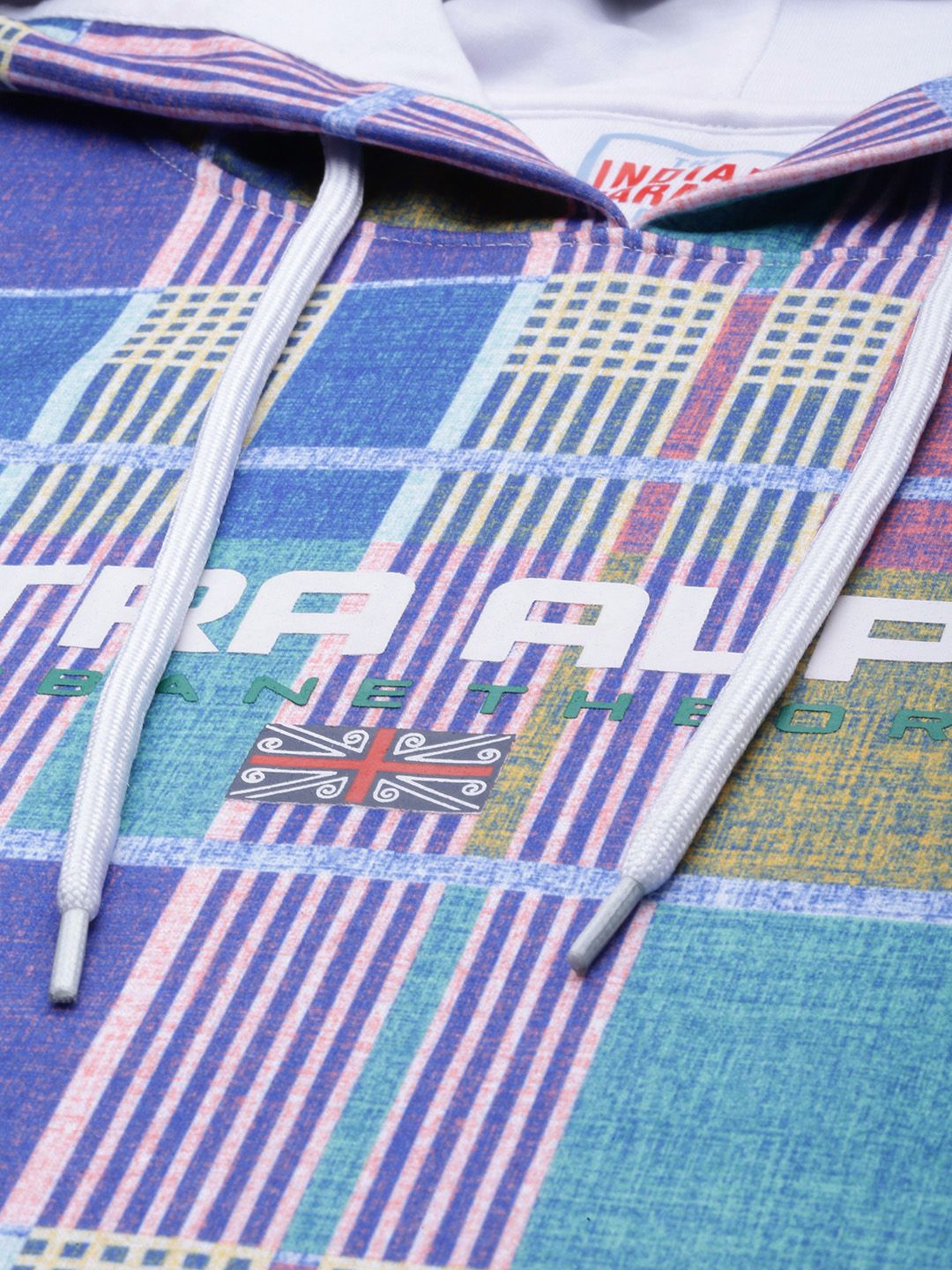 The Indian Garage Co Men Blue Checked Hooded Sweatshirt