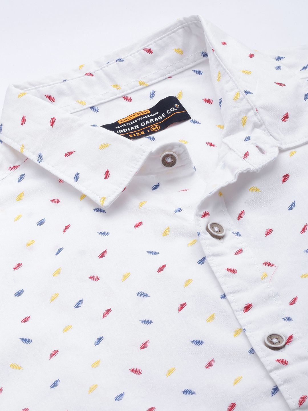 The Indian Garage Co Men White & Red Printed Pure Cotton Casual Shirt