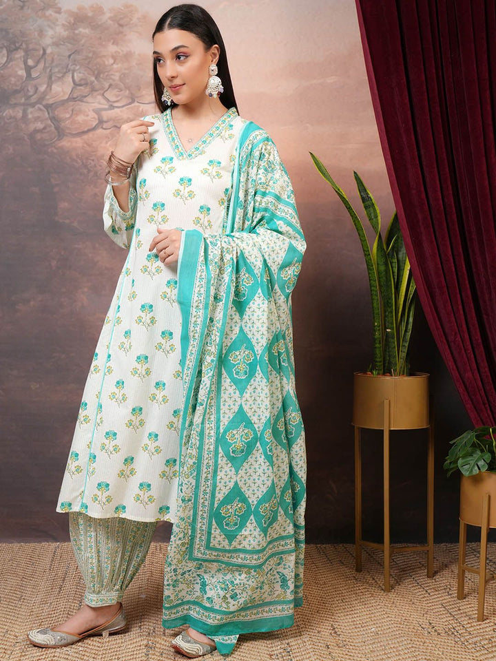 Vishudh Floral Printed Regular Pure Cotton Kurta with Salwar & Dupatta