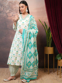 Vishudh Floral Printed Regular Pure Cotton Kurta with Salwar & Dupatta