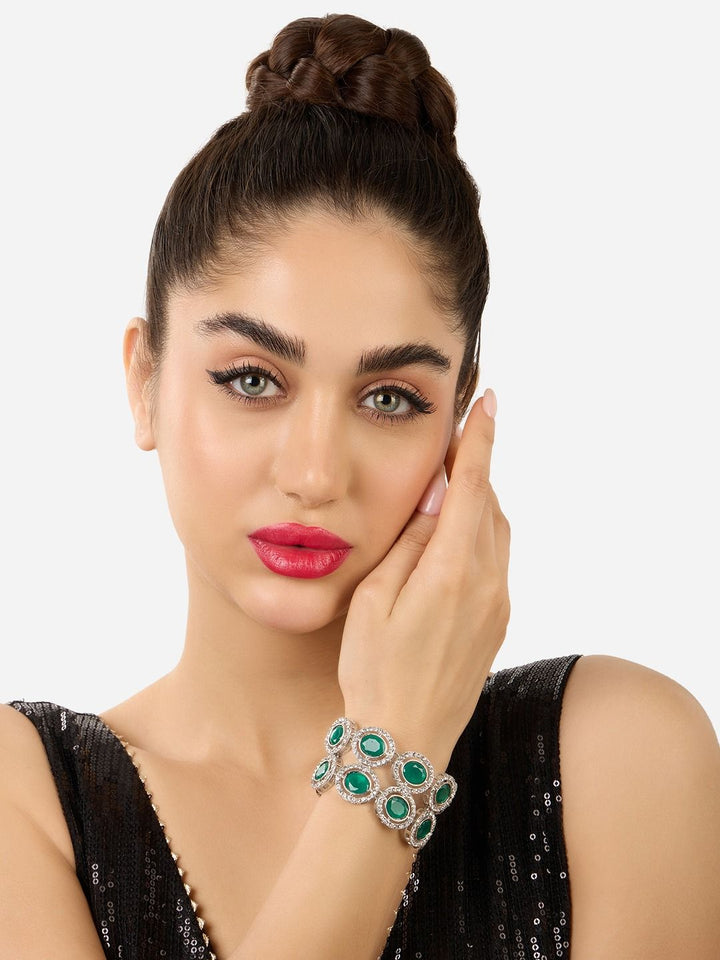 Zaveri Pearls Set of 2 Silver-Plated Austrian Diamonds Studded Wraparound Bracelets