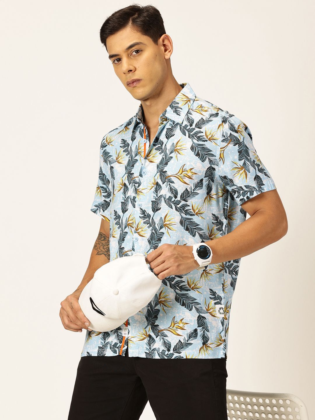 Thomas Scott Men Premium Floral Printed Spread Collar Casual Shirt