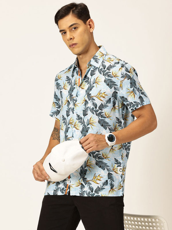 Thomas Scott Men Premium Floral Printed Spread Collar Casual Shirt