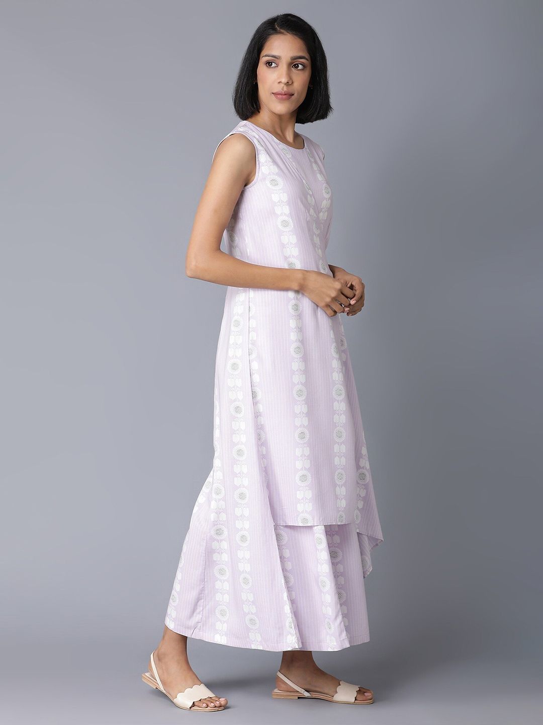 W Purple & White Printed Basic Jumpsuit