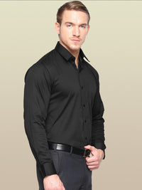 Hancock Men Black Club Slim Fit Cotton Satin Formal Shirt