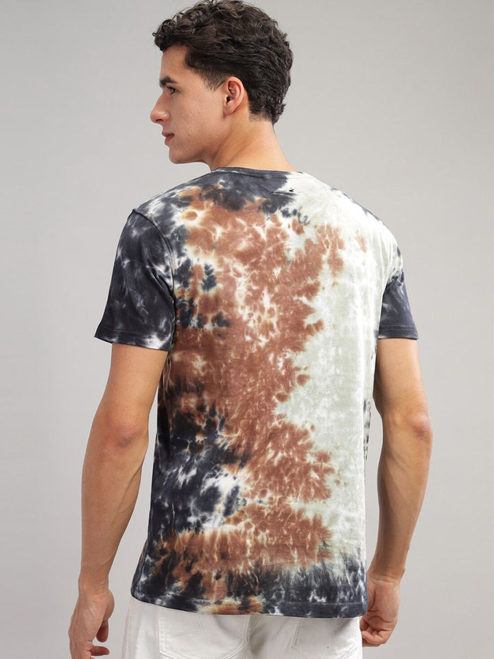 ADRO Tie & Dye Printed Round Neck Short Sleeves Regular Fit Cotton T-shirt