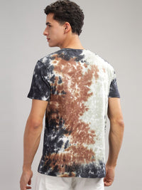 ADRO Tie & Dye Printed Round Neck Short Sleeves Regular Fit Cotton T-shirt