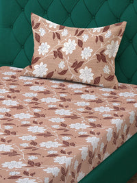 KLOTTHE Beige & White Floral Printed Pure Cotton 400 TC Single Bedsheet With Pillow Cover