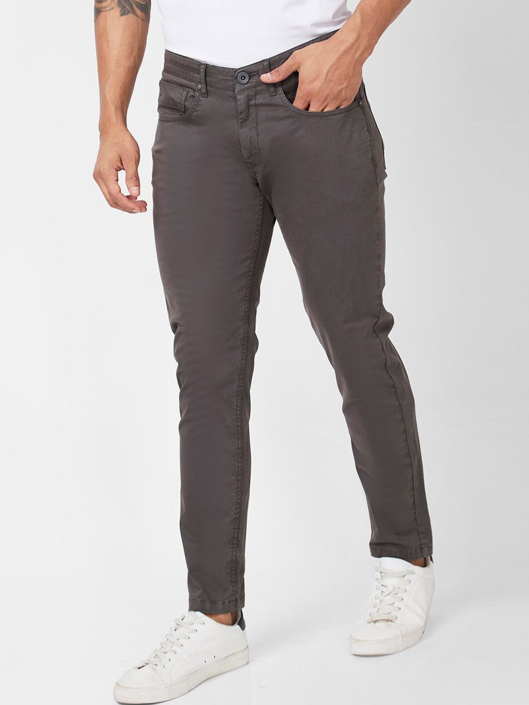 SPYKAR Men Slim Fit Mid Rise Cotton Trousers