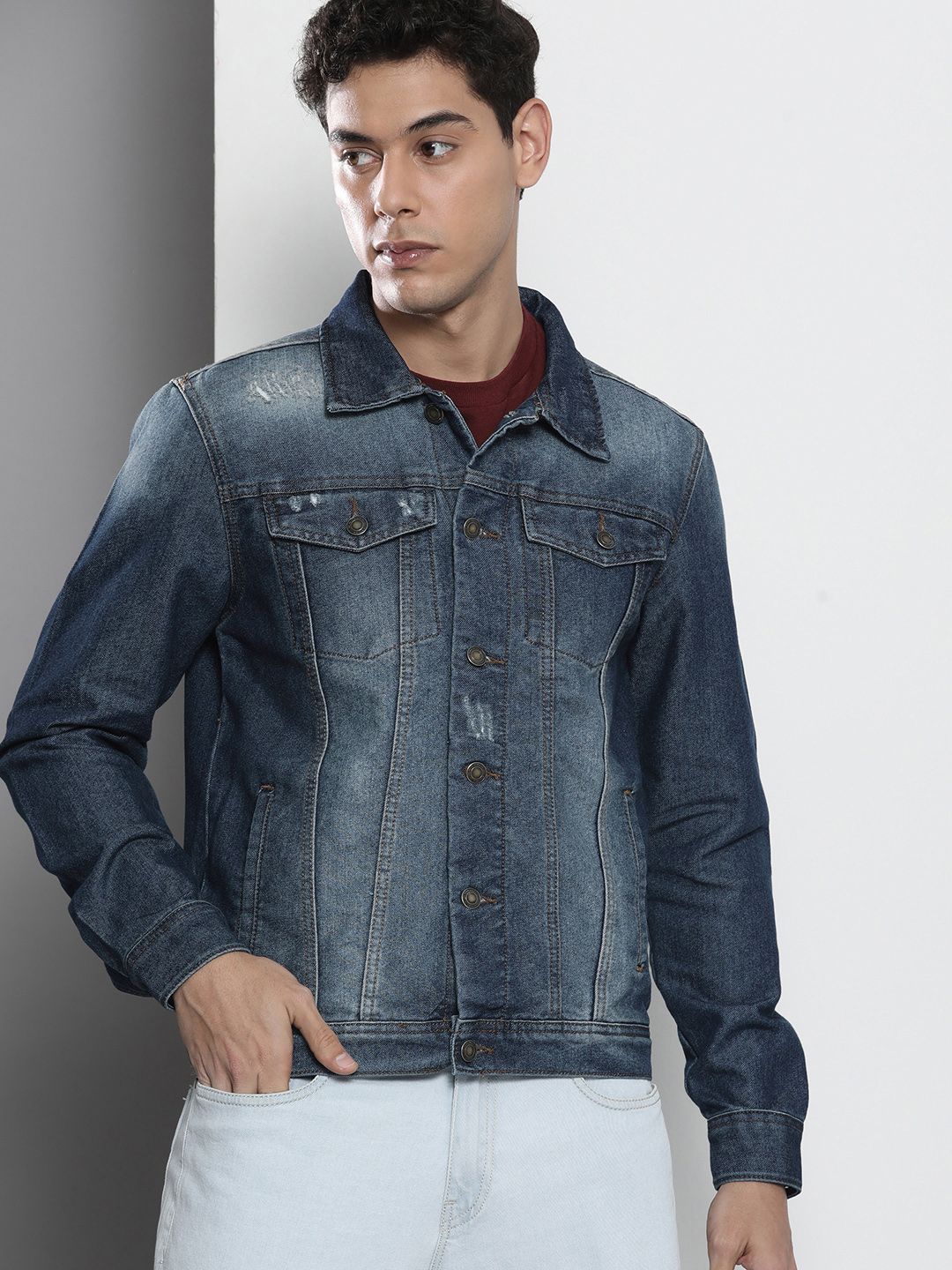 The Indian Garage Co Washed Slim Fit Trucker Jacket