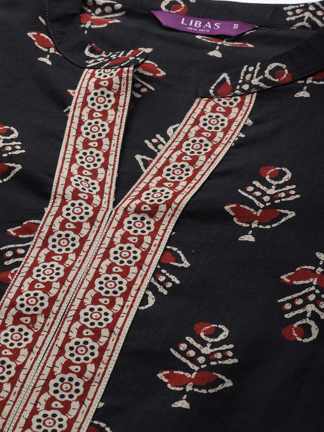 Libas Women Black Pure Cotton Ethnic Motifs Printed Kurta with Palazzos & Dupatta