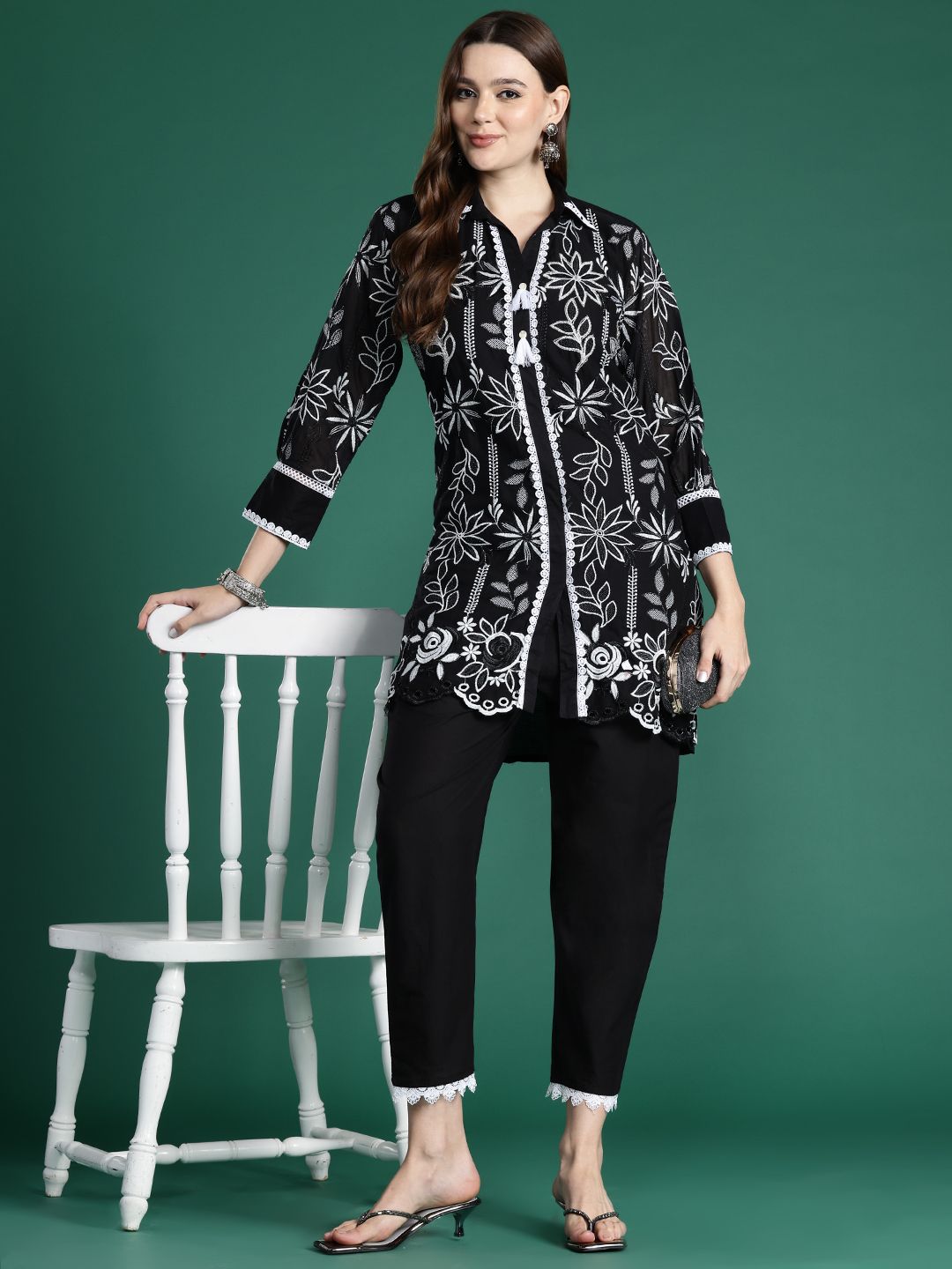 Indo Era Floral Embroidered Pure Cotton Co-Ords