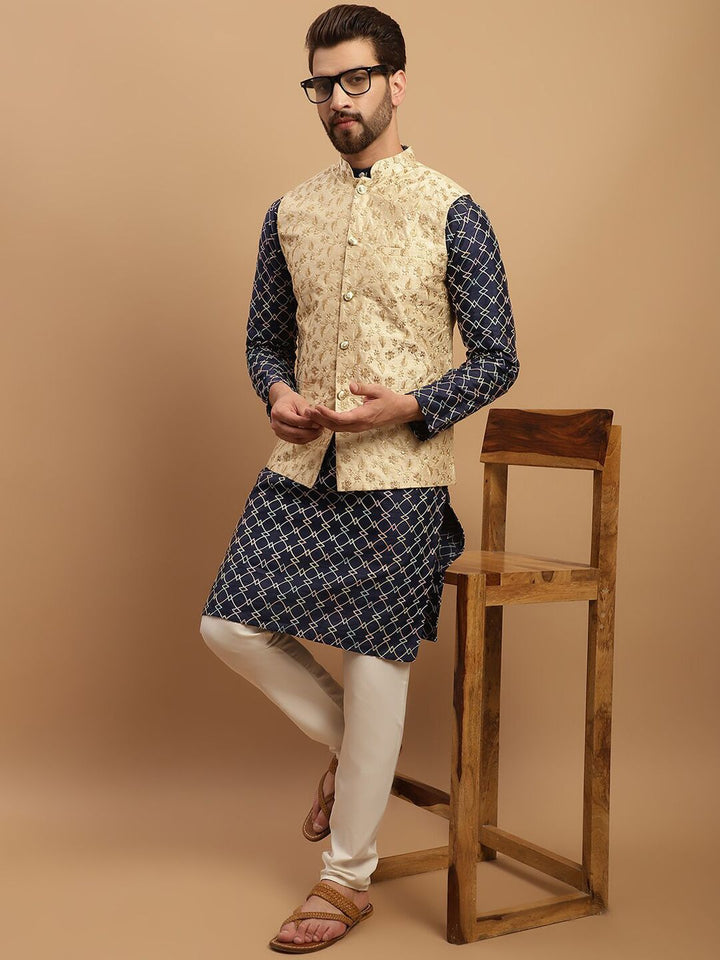 SOJANYA Geometric Embroidered Regular Kurta with Churidar & Embroidered Nehru Jacket