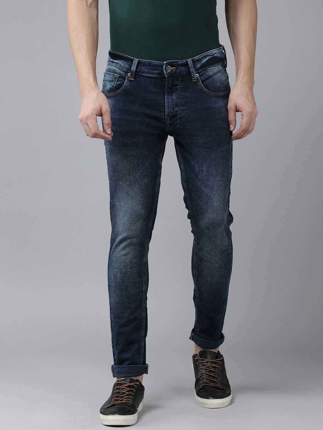 SPYKAR Men Purist Super Skinny Fit Low-Rise Heavy Fade Ankle Length Stretchable Jeans
