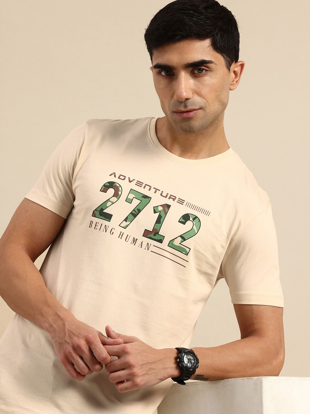 Being Human Typography Printed Pure Cotton Slim Fit T-shirt