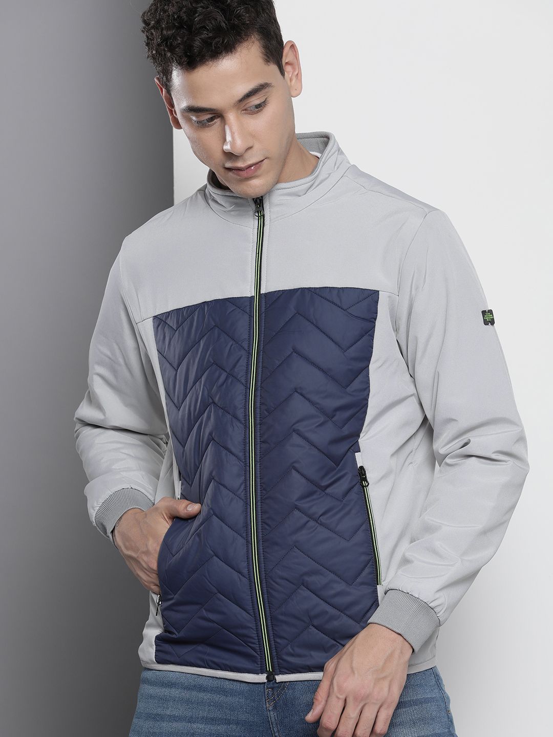 The Indian Garage Co Men Colourblock Zip-Front Bomber Jacket