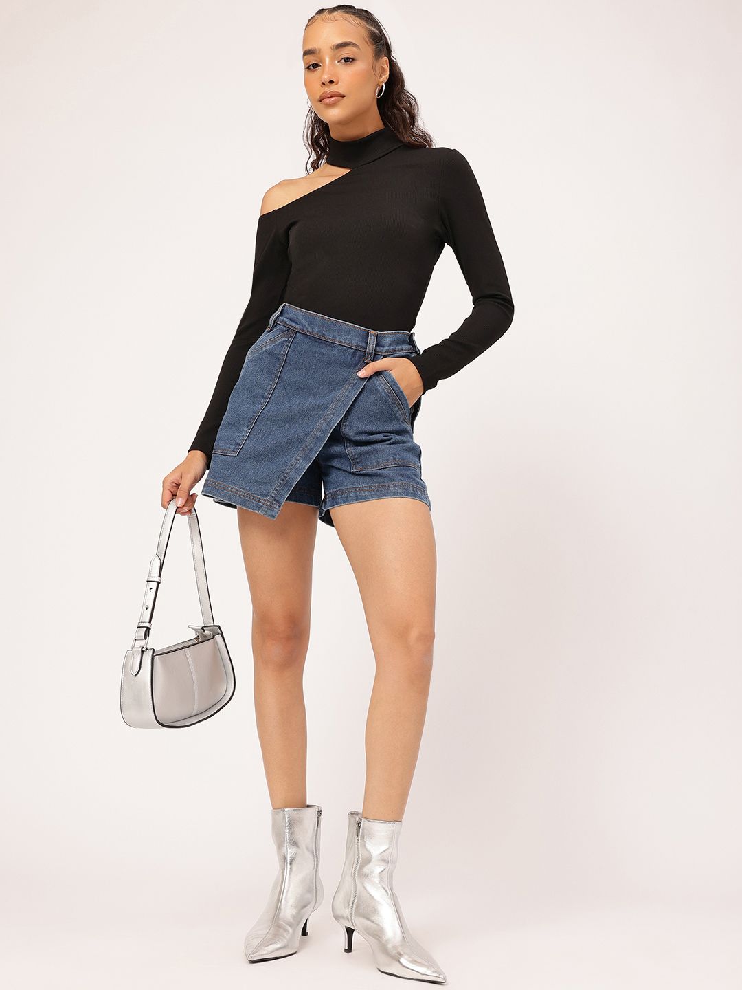 DressBerry Playful Grace Ribbed Knit One Shoulder Top