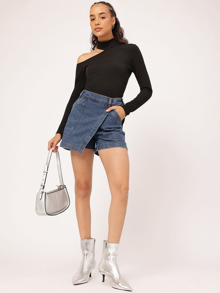 DressBerry Playful Grace Ribbed Knit One Shoulder Top