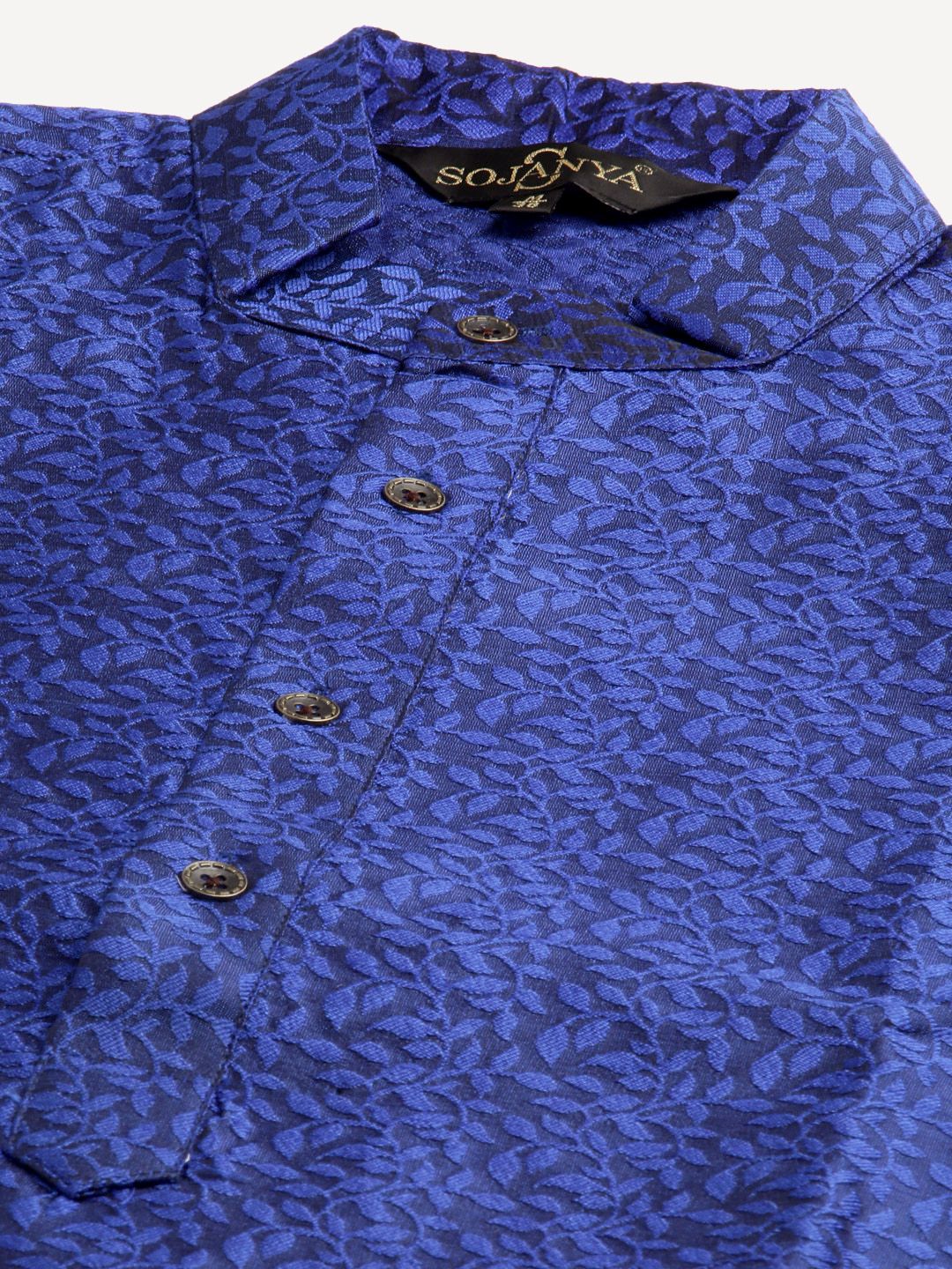 SOJANYA Kurta Sutera Jacquard Biru Lelaki dengan Jaket Churidar & Nehru