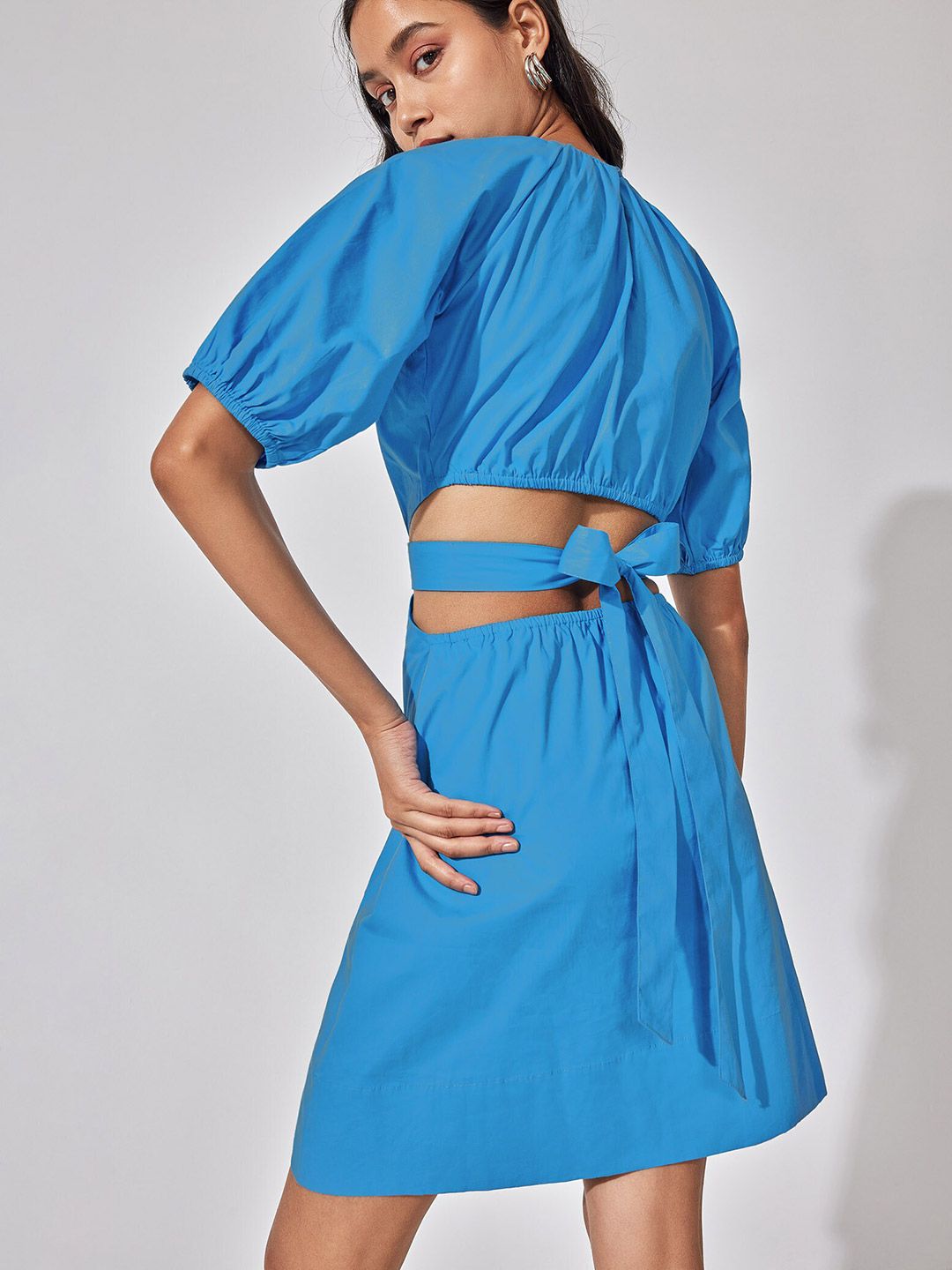 The Label Life Puff Sleeve Cut Out Detailed A-Line Dress