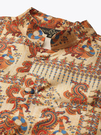 SOJANYA Men Golden Kurta with Churidar & Nehru Jacket
