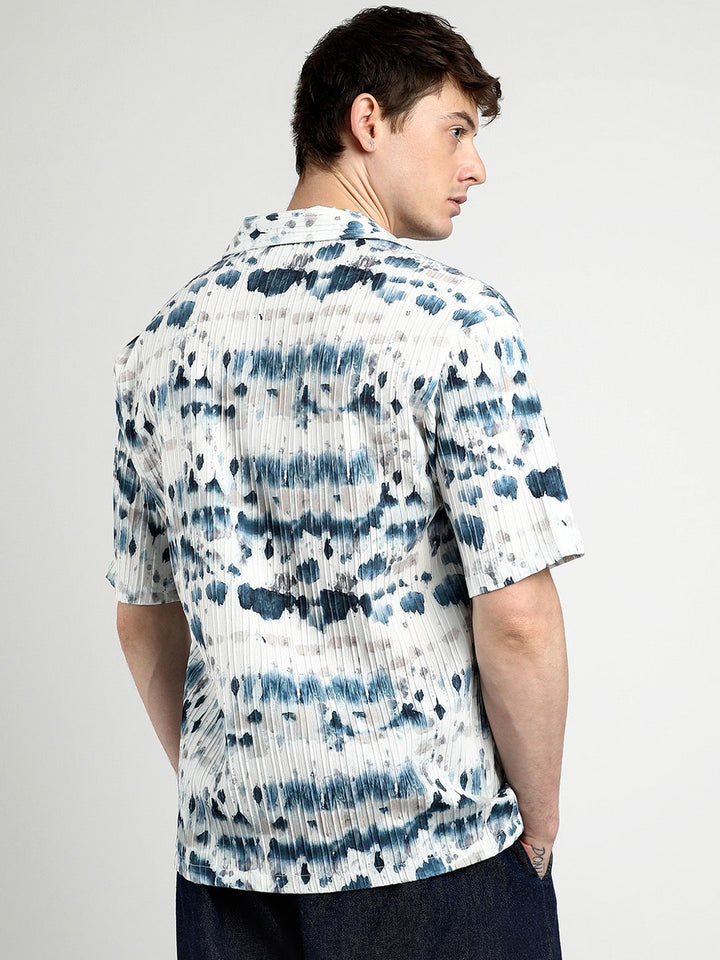 Campus Sutra Men Comfort Cuban Collar Water Strokes Printed Oversized Casual Shirt