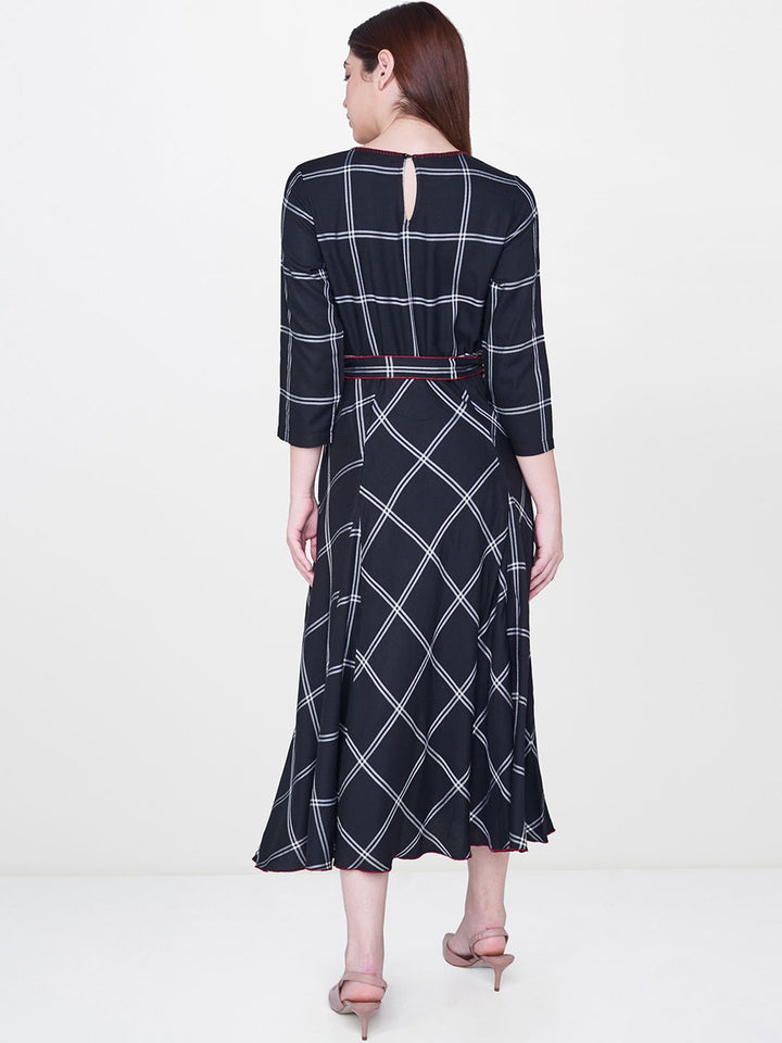 AND Women Black & White Checked A-Line Mini Dress