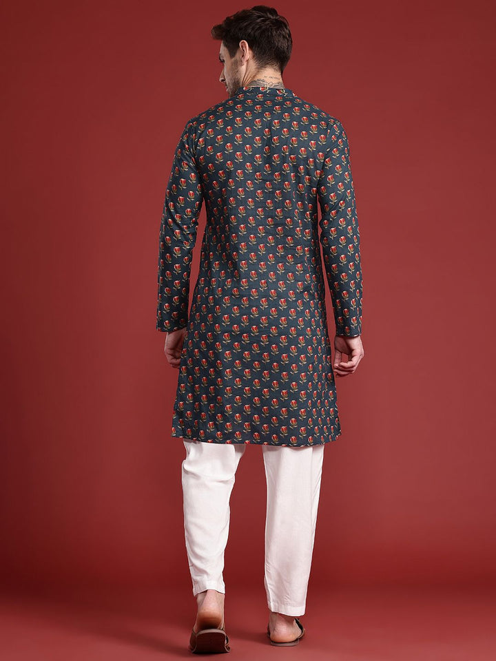 Anouk Band Collar Floral Printed Pure Cotton Kurta