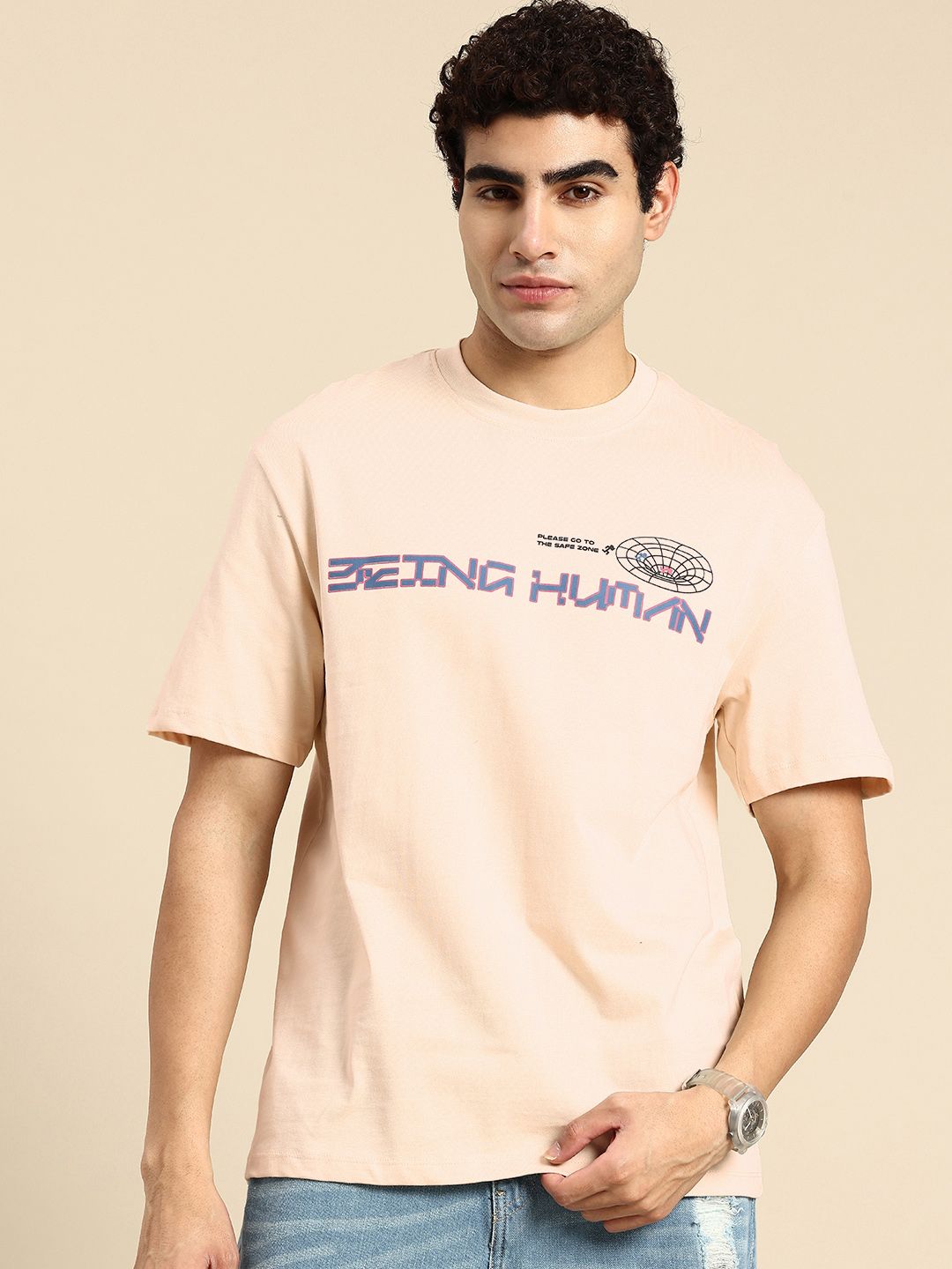 Being Human Graphic & Brand Logo Printed Pure Cotton Easy Fit T-shirt