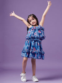 pspeaches Girls Floral Printed Ruffled Chiffon Fit & Flare Dress