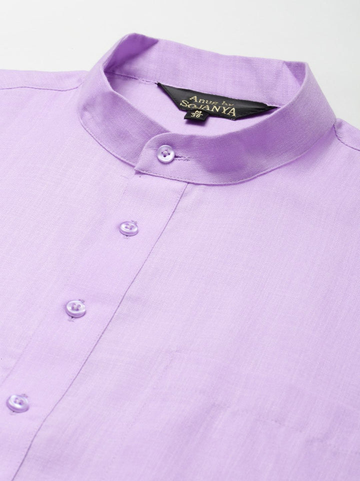 Anug by SOJANYA Men Purple Band Collar Kurta