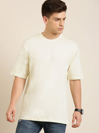 DILLINGER Men Cream-Coloured Pure Cotton Drop-Shoulder Sleeves Oversized Fit T-shirt