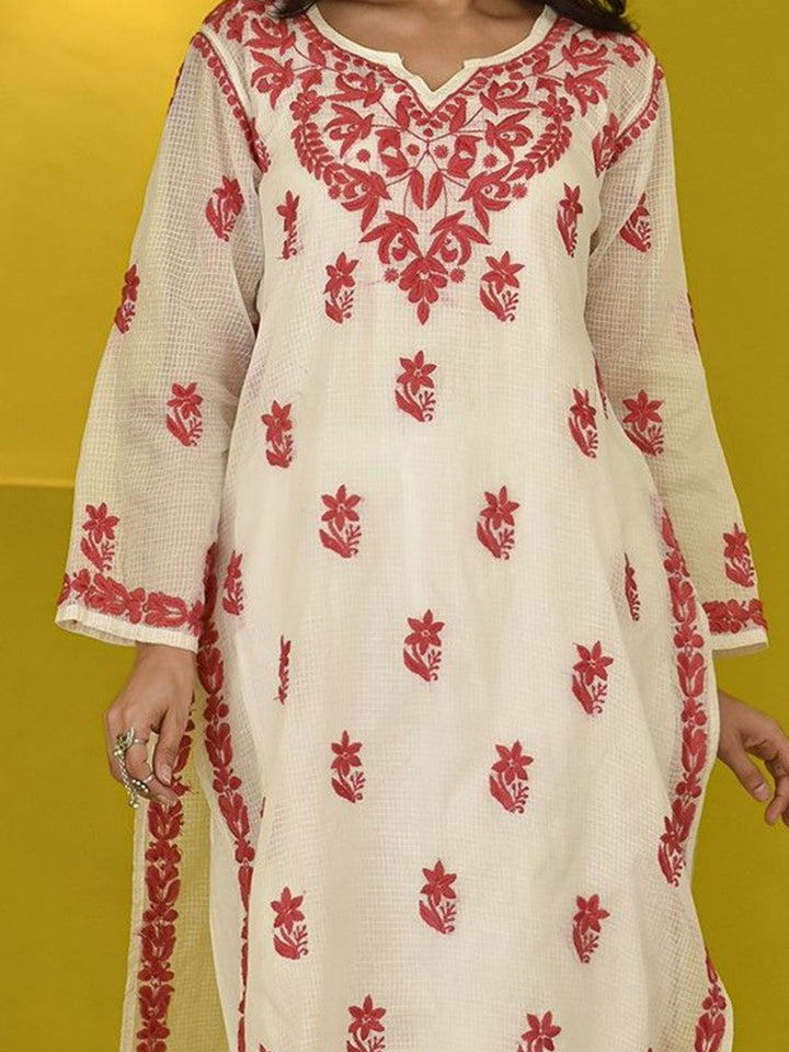 Rumah Wanita Chikankari Pink Kota Chikankari Sulam Kurta