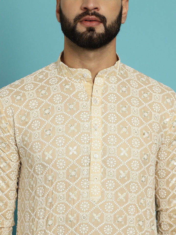 SOJANYA Motif Etnik Sulam Kurta Kapas Tulen dengan Churidar