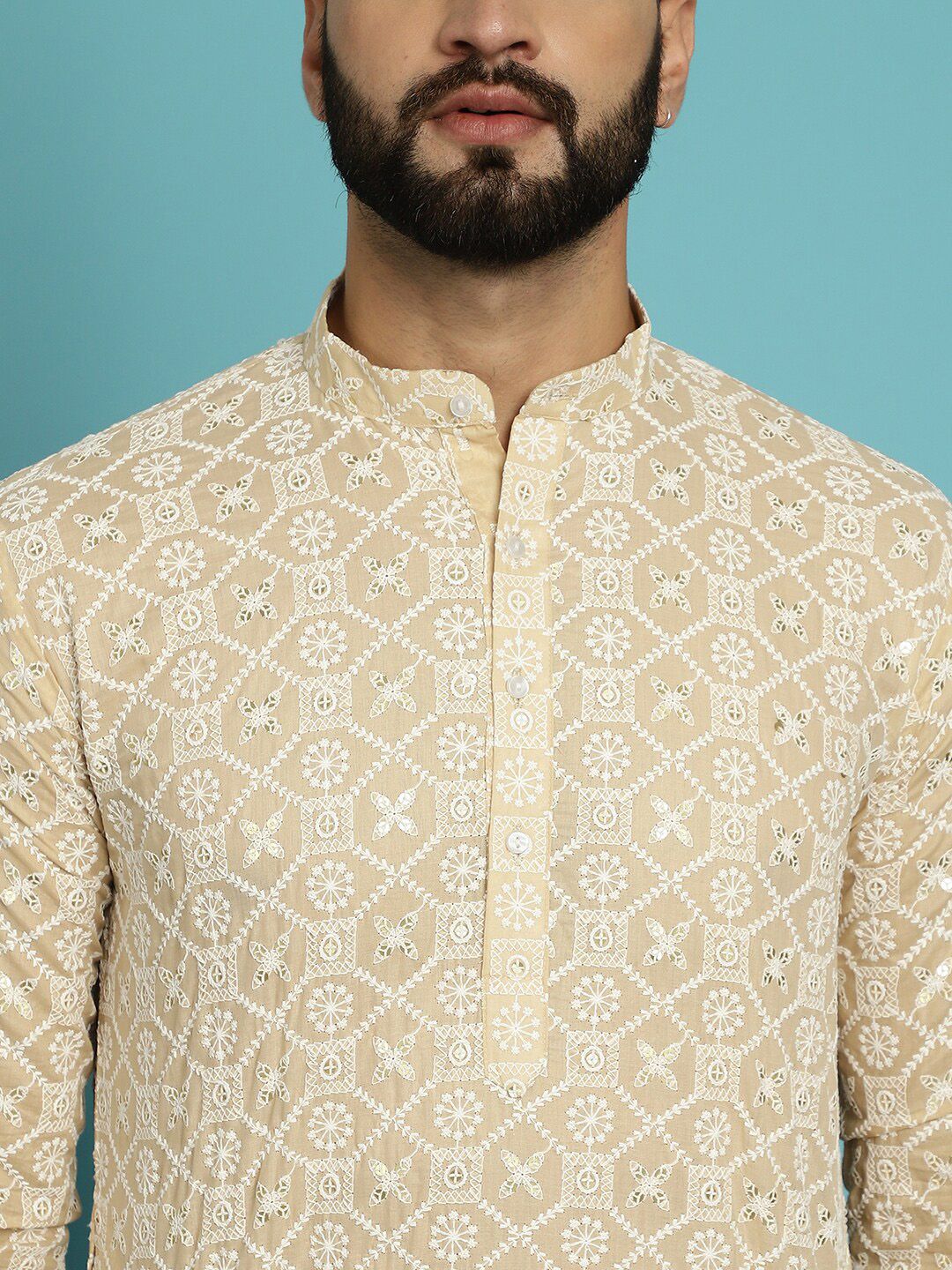 SOJANYA Motif Etnik Sulam Kurta Kapas Tulen dengan Churidar
