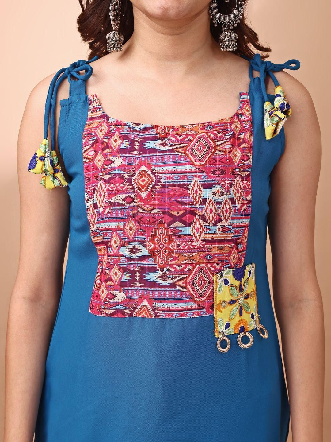 Kalini Women Rayon Patch Work Shouler Strep Summer Sleeveless Kurta