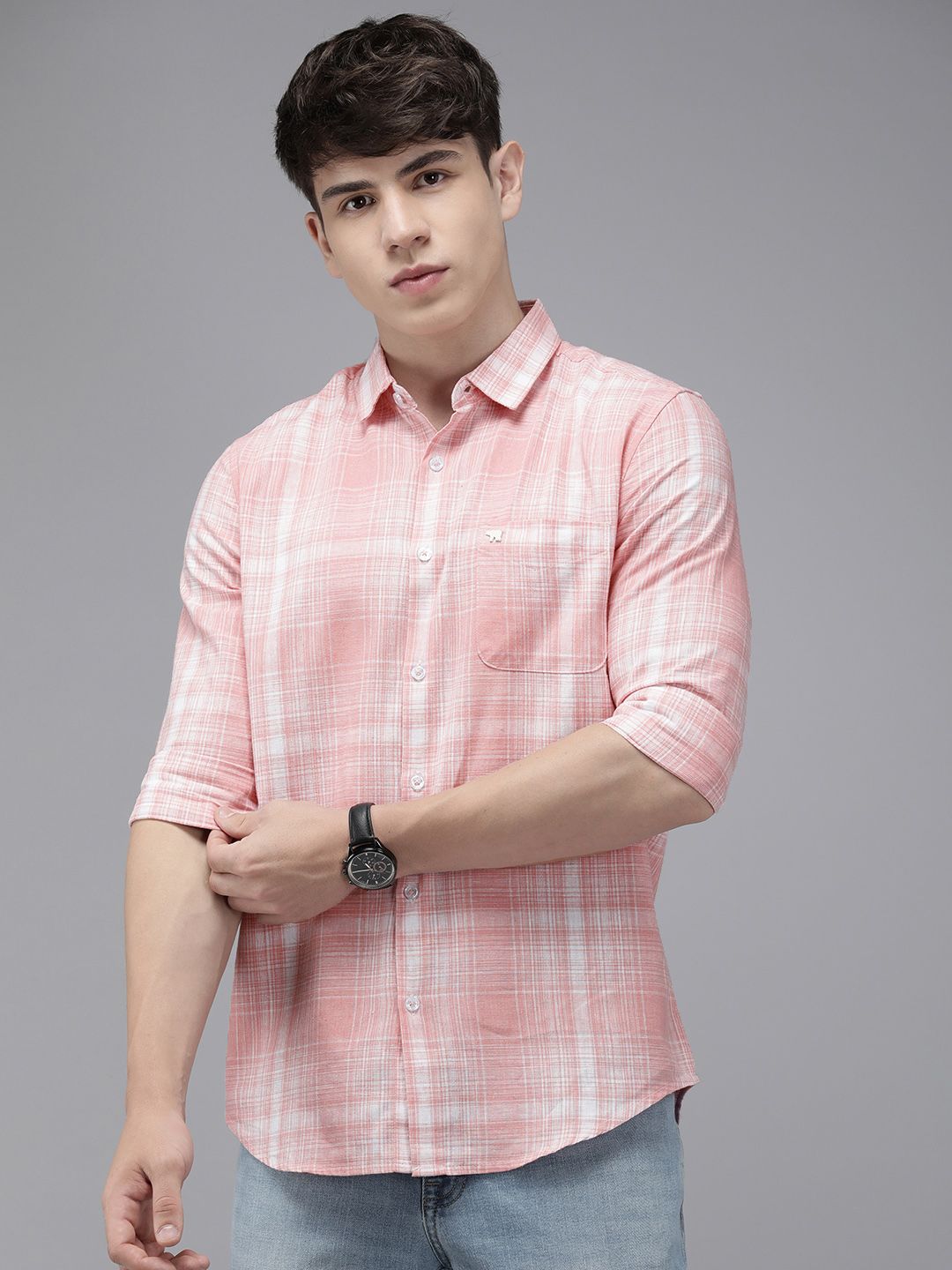 THE BEAR HOUSE Men Slim Fit Tartan Checked Casual Shirt