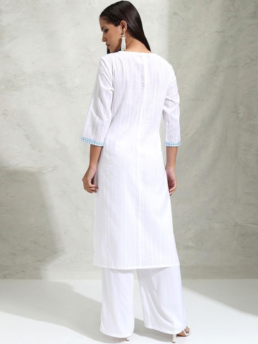 Vishudh Floral Embroidered Keyhole Neck Cotton Straight Kurta