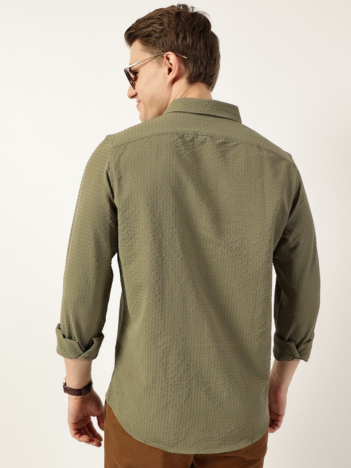 Thomas Scott Men Smart Button-Down Collar Textured Slim Fit Casual Shirt