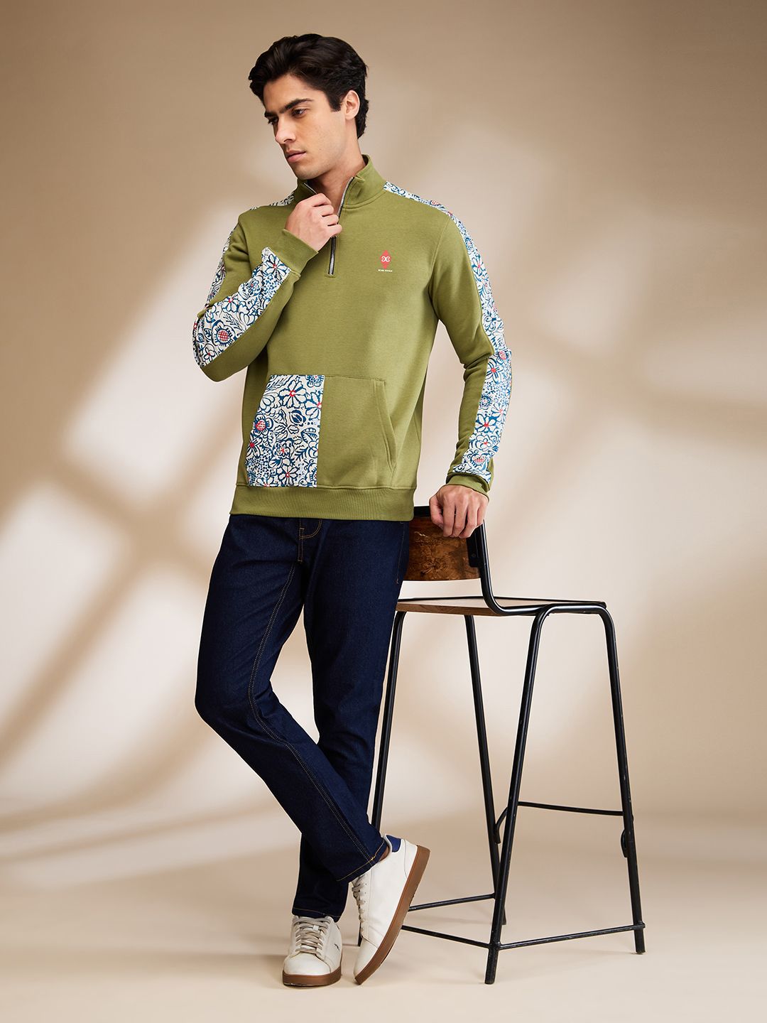 Being Human Men Floral Printed High Neck Cotton Pullover Sweatshirt