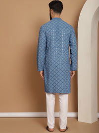 Anouk Blue Embroidered Regular Thread Work Pure Cotton Kurta With Churidar