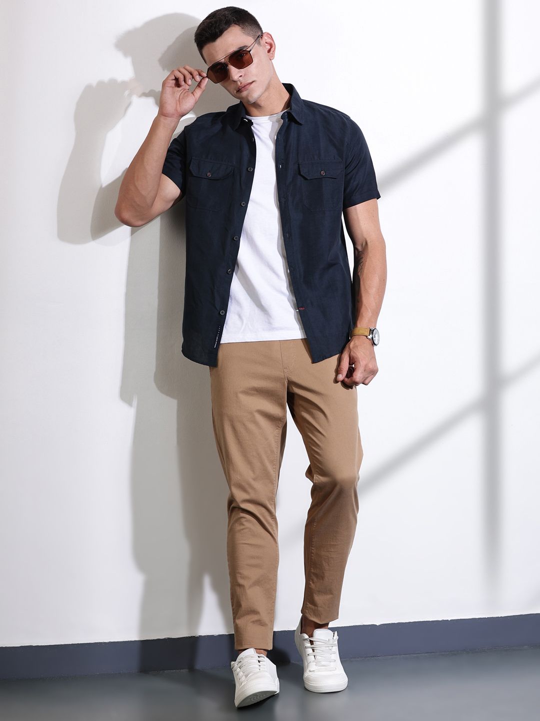 Thomas Scott Men Classic Slim Fit Spread Collar Solid Linen Casual Shirt