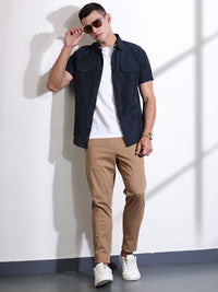 Thomas Scott Men Classic Slim Fit Spread Collar Solid Linen Casual Shirt