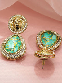 Rubans 18K Gold-Plated Cubic Zirconia Studded Teardrop Shaped Drop Earrings