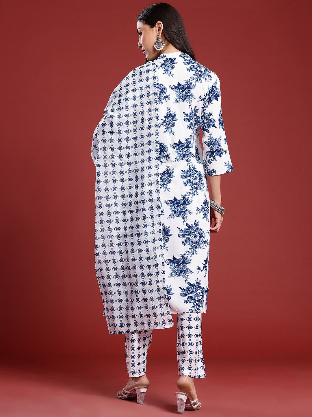 Anouk Floral Printed Kurta with Trousers & With Dupatta