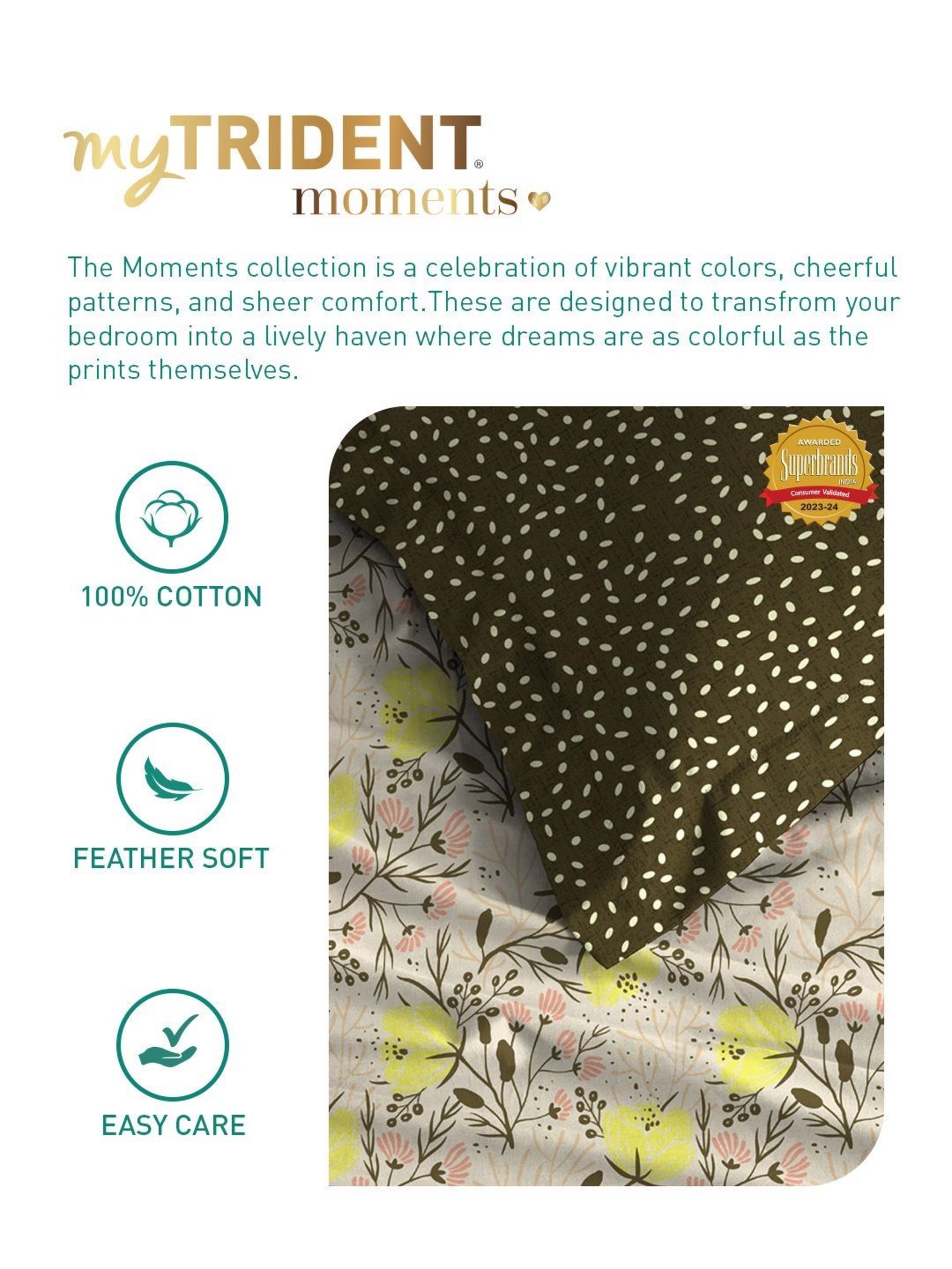 MYTRIDENT Aster Yellow Moments Flat 120TC Queen Cotton 1 Bedsheet with 2 Pillow Covers