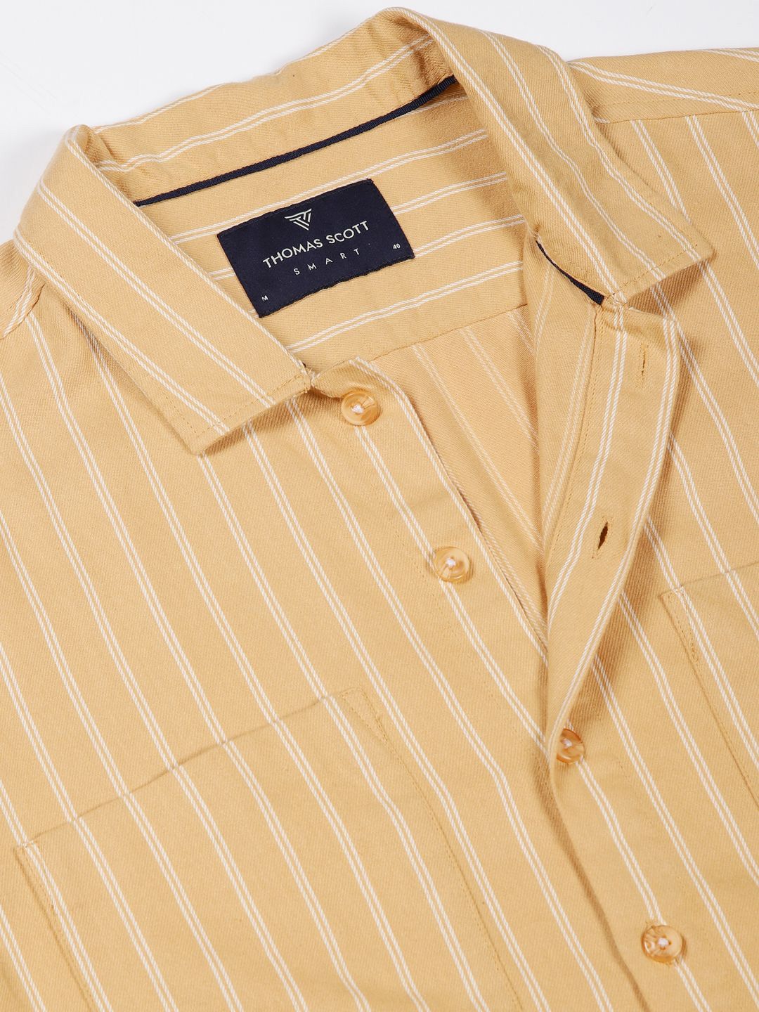 Thomas Scott Men Premium Spread Collar Vertical Striped Cotton Slim Fit Casual Shirt