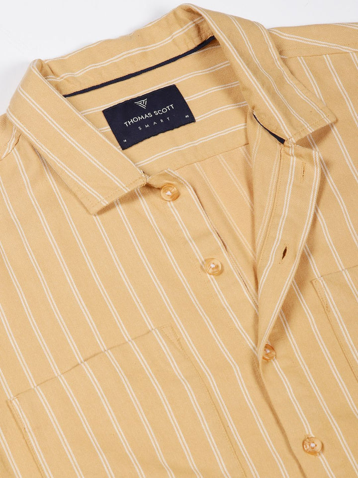 Thomas Scott Men Premium Spread Collar Vertical Striped Cotton Slim Fit Casual Shirt