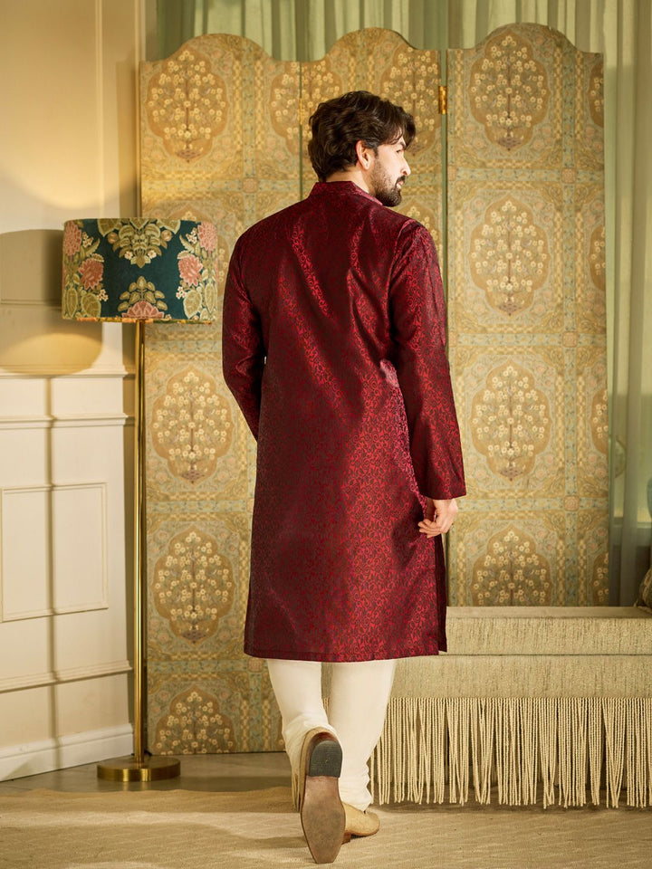 SOJANYA Floral Woven Design Mandarin Collar Straight Kurta With Churidar